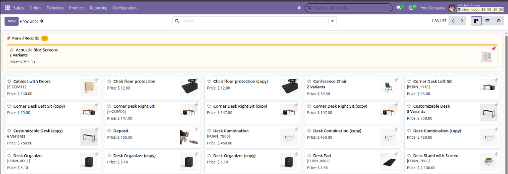 Pinned Records Sticky Section in Products Kanban View