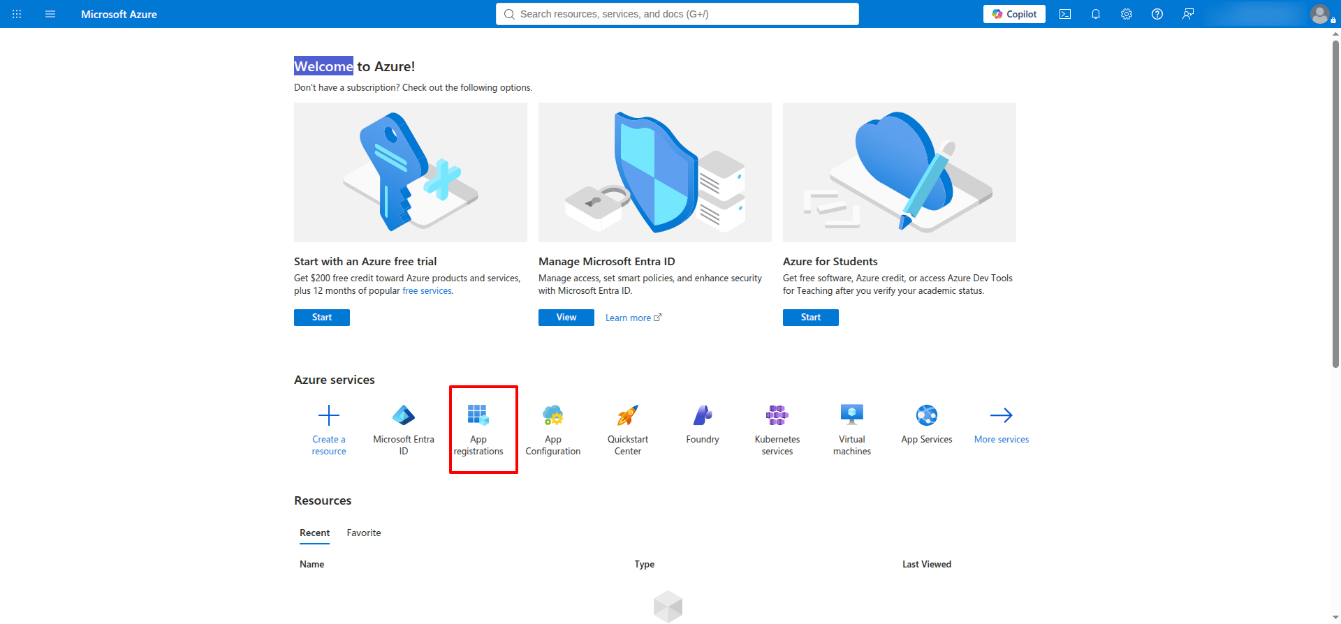 Azure Portal Home