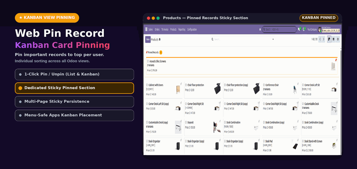 Web Pin Record List and Kanban Banner Animation